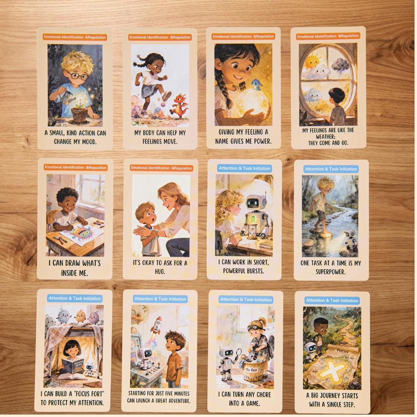 ADHD Skill Cards for Kids & Parents - 52 Guided Therapy Cards for Emotional Regulation, Focus & Social Skills - Pocket-Sized Behavior Management Tool with A/B System, Ages 6-12, Home School Therapy