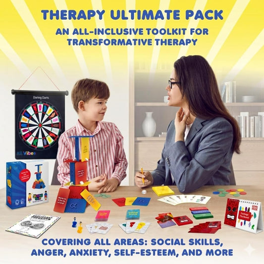 Therapy Ultimate Pack | Therapy Games for Kids & Teens | CBT Counseling Tools for Therapists & Counselors | Includes Anxiety Kit Tower of Self Esteem, behind the Anger,Chitchat & Vibes