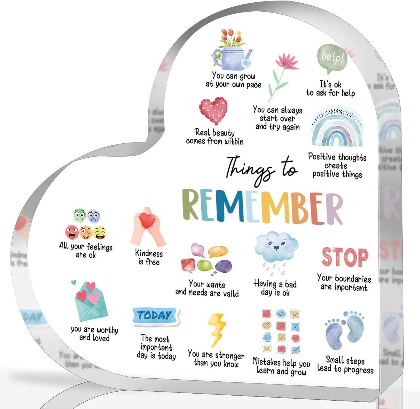 Note to Self Motivational Decor - Office Acrylic Heart Gift Therapy Mental Health Print Decorations for School Counseling Office Therapy Desktop Art Decoration School Counselor, Therapist Office Gifts