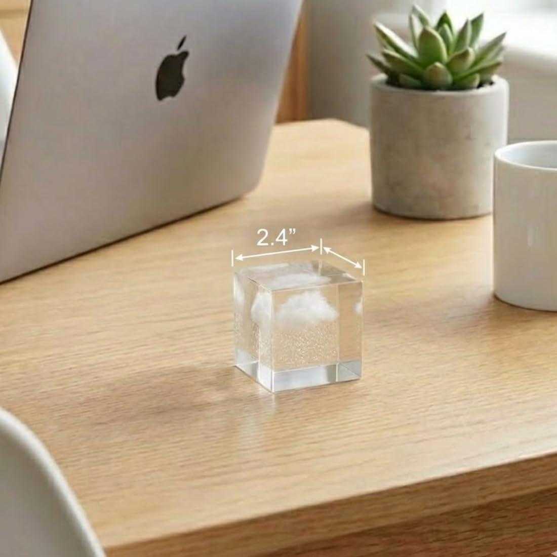 Small Decorative Paper Weight - Aesthetic Cute Crystal for Desk Shelf Sitter Zen Office Decor - Rain Cloud Cube, Stress Relief Gifts for Coworkers (2.4")