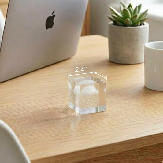 Small Decorative Paper Weight - Aesthetic Cute Crystal for Desk Shelf Sitter Zen Office Decor - Rain Cloud Cube, Stress Relief Gifts for Coworkers (2.4")