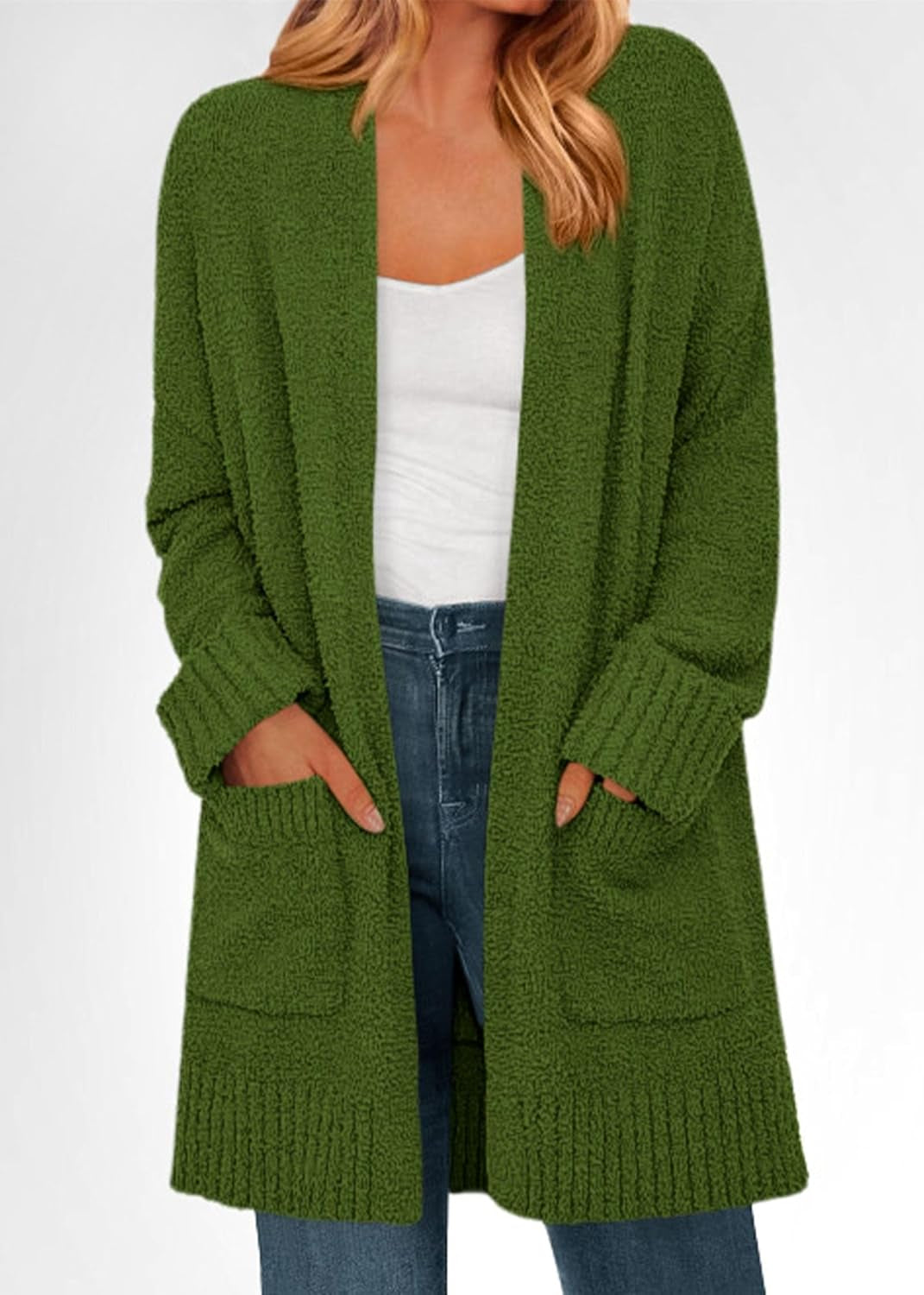 Cardigan Sweaters for Women 2026 Fall Chunky Fuzzy Knit Open Front Loose Long Sleeve Sweater Coats Winter Clothing