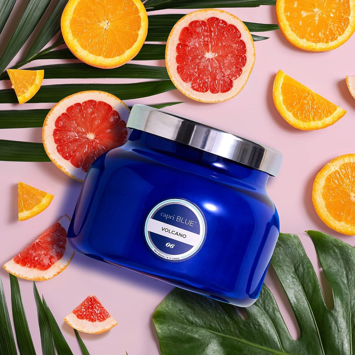 Volcano Scented Candles - Luxury Glass Jar Candles for Home Scented with Tropical Fruit & Sugared Citrus - Soy Wax Blend - Blue Color (19 Oz)