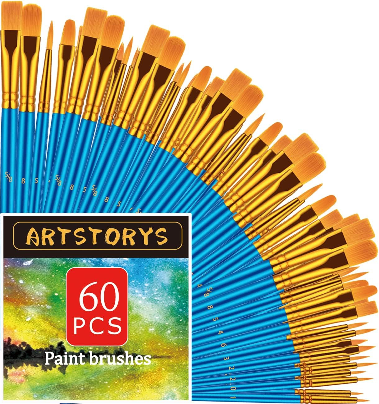 Paint Brushes Set, 30 Pcs Paint Brushes for Acrylic Painting, Oil Watercolor Acrylic Paint Brush, Artist Paintbrushes for Body Face Rock Canvas, Adult Drawing Arts Crafts Supplies, Blue