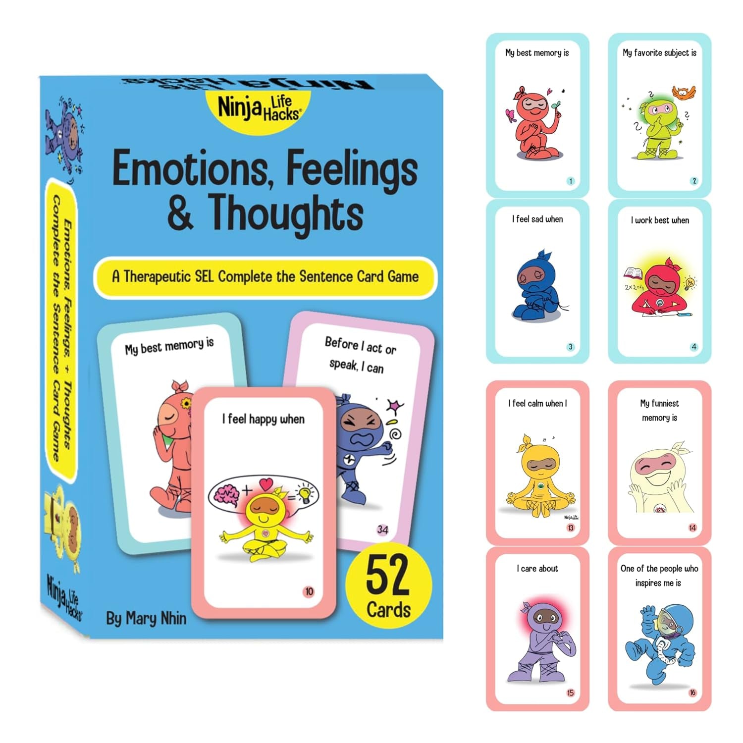 Ninja Life Hacks Emotions, Feelings, and Thoughts: a Therapeutic SEL Complete the Sentence Card Game