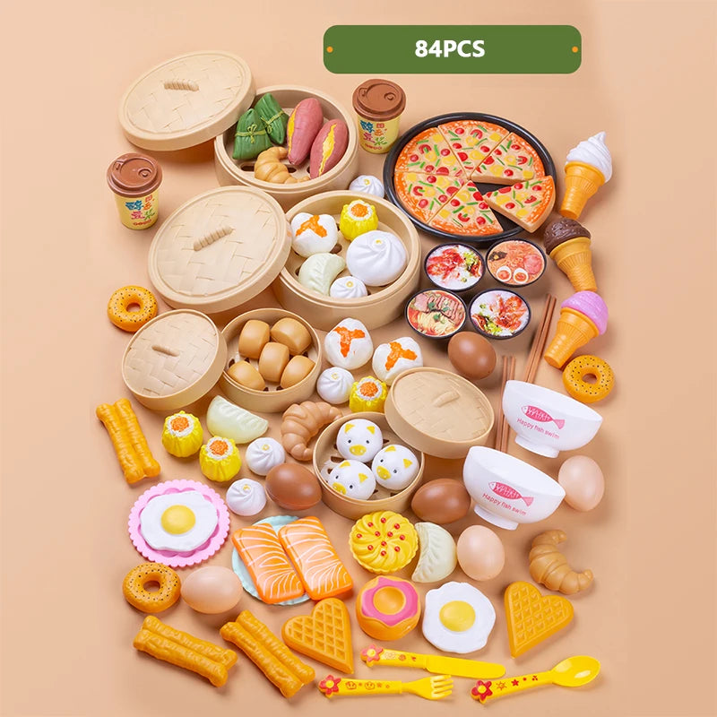 Simulation Breakfast Kids Pretend Play Kitchen Toys Miniature Steamer Buns Dumplings Chinese Food Children Educational Toys