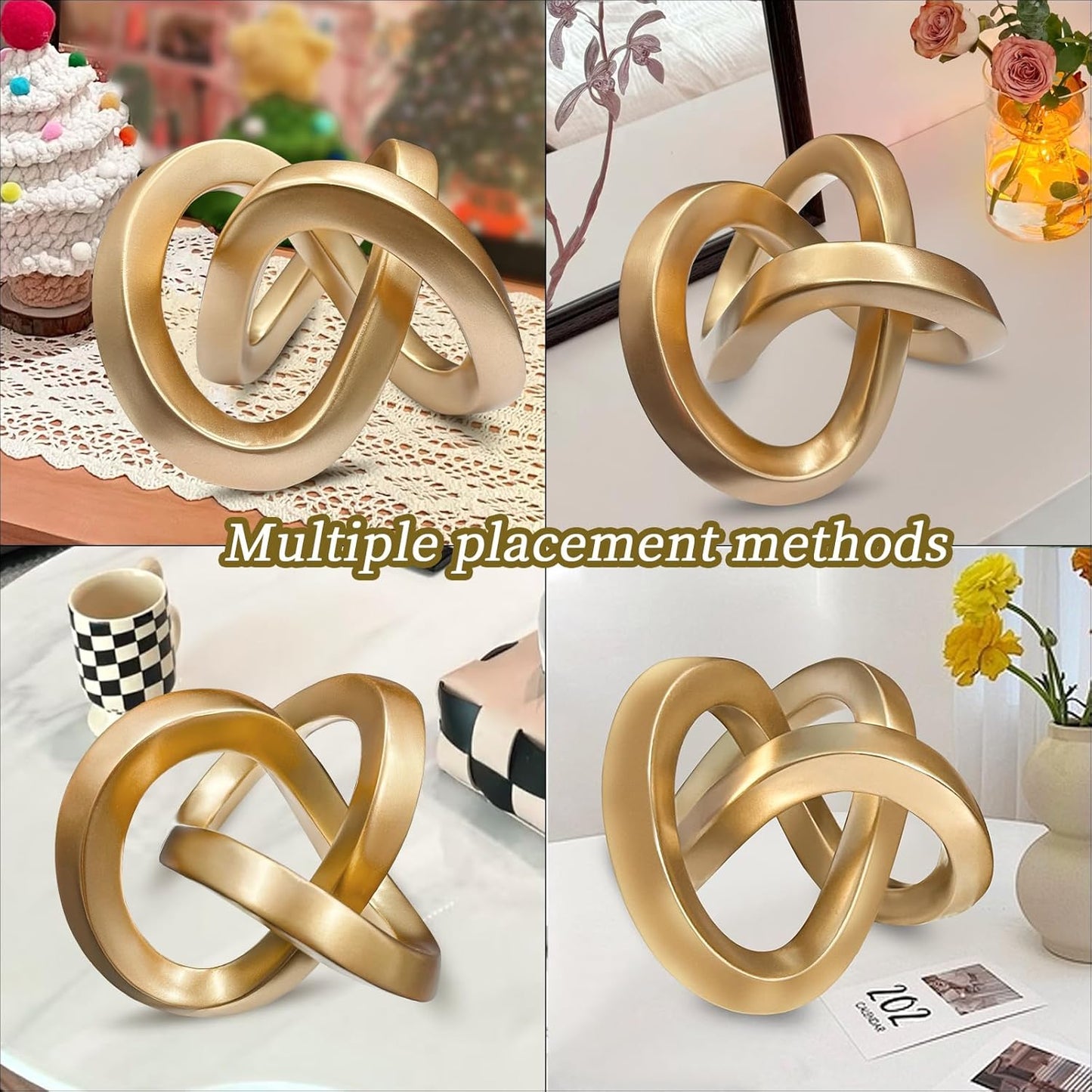 Modern Gold Geometric Sculpture Gold Knot Home Accent Decor,Multi-Angle Geometric Sculptures Statues for Living Room Bedroom Office Desk Bookshelf Coffee Table Home Decorations