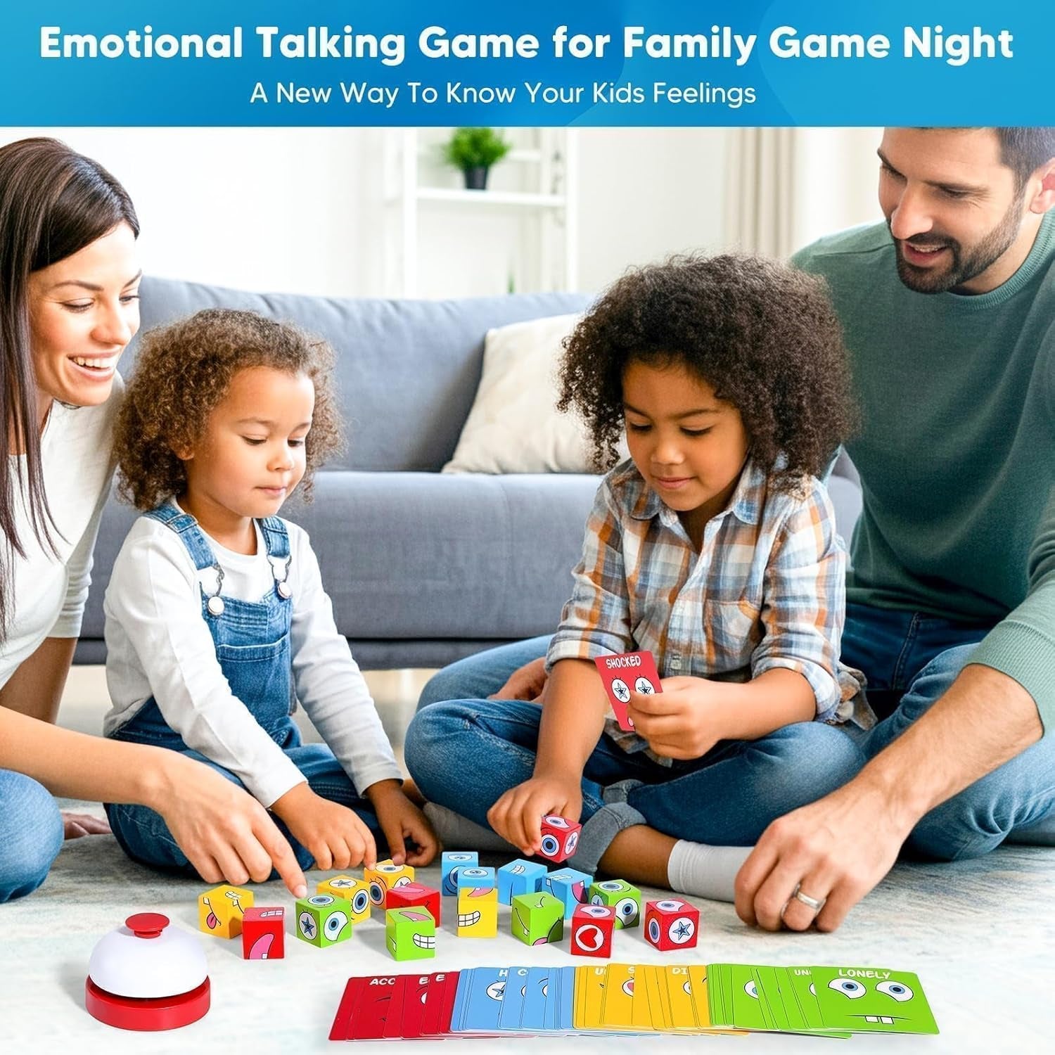 Feelings Cube Game for Kids Social Emotional Learning, W/56 Emotion Cards, Autism Speech Therapy Materials & Activities, School Counselor Office Must Haves, Feeling Toy for Kids