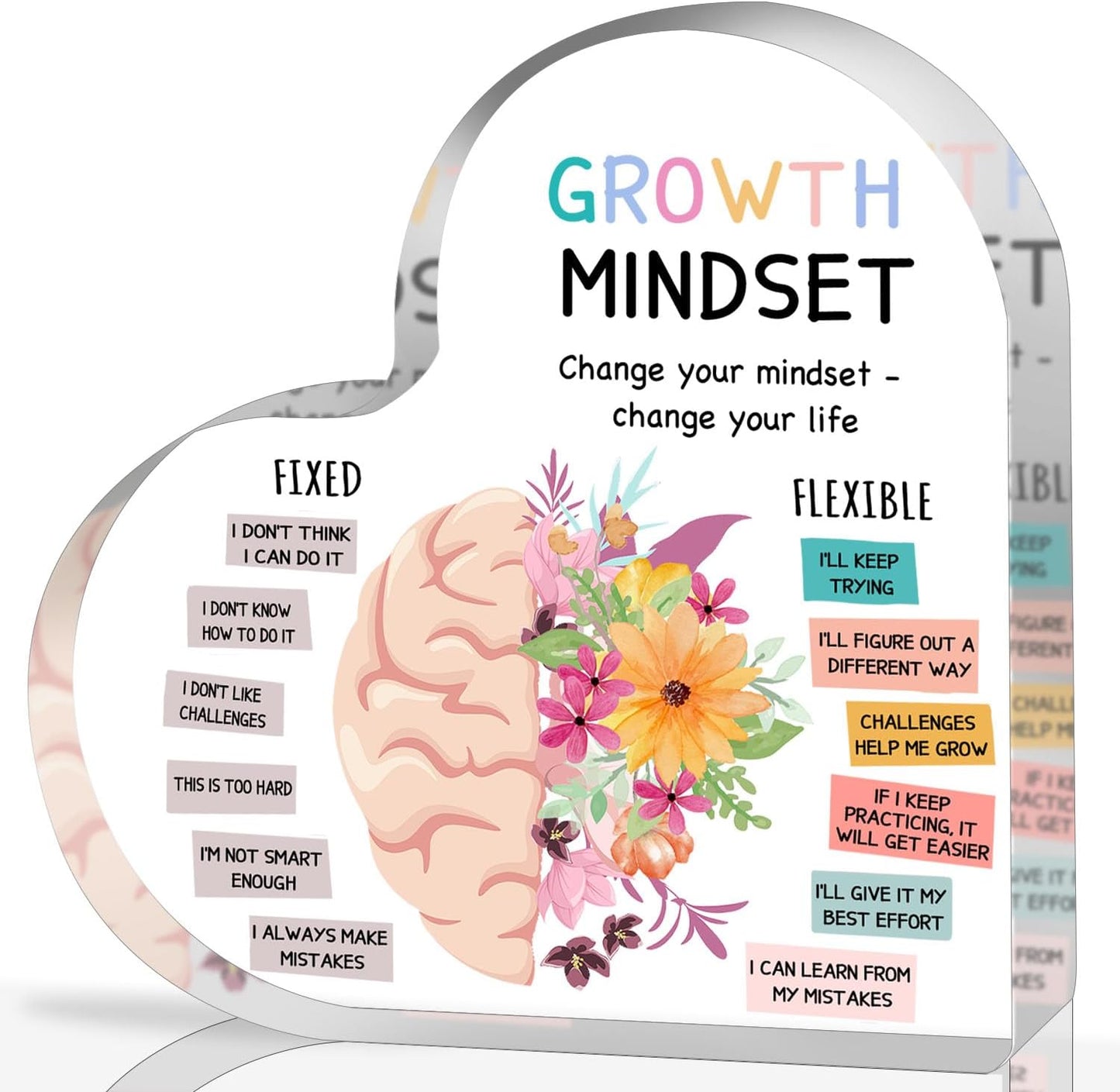 Note to Self Motivational Decor - Office Acrylic Heart Gift Therapy Mental Health Print Decorations for School Counseling Office Therapy Desktop Art Decoration School Counselor, Therapist Office Gifts
