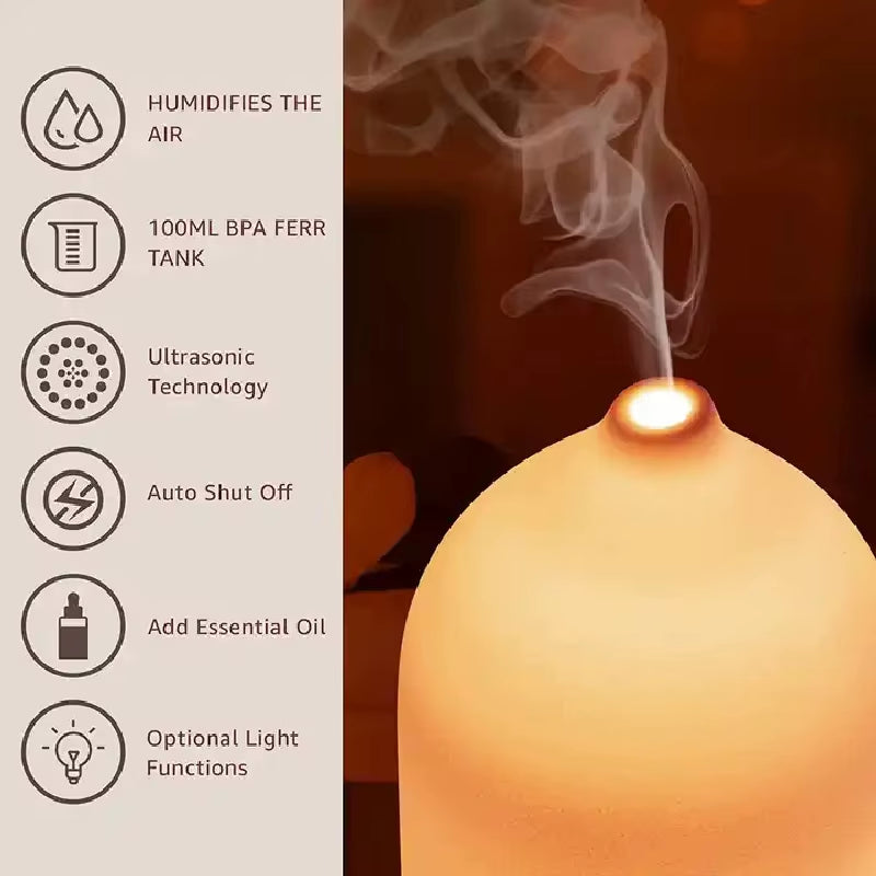 Ceramic Diffuser 100ML Essential Oil Diffuser Air Humidifier with 7 LED Ultrasonic Aromatherapy Diffusers for Home