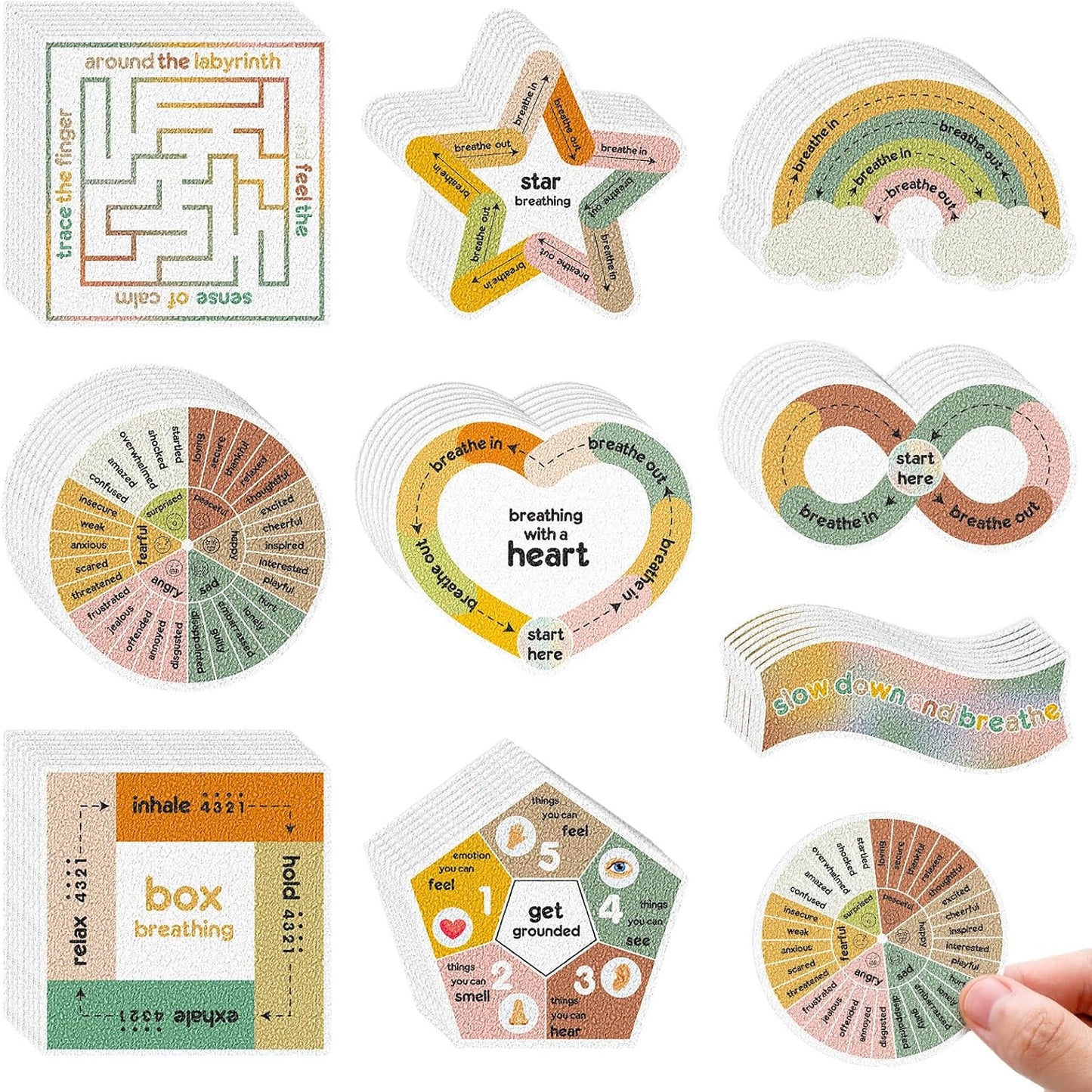72 Pieces Anxiety Sensory Stickers Textured Stickers Fidget Mindfulness Sticker School Counselor Supplies Adult Sensory Items Anxiety Relief, 9 Styles(Retro Color)