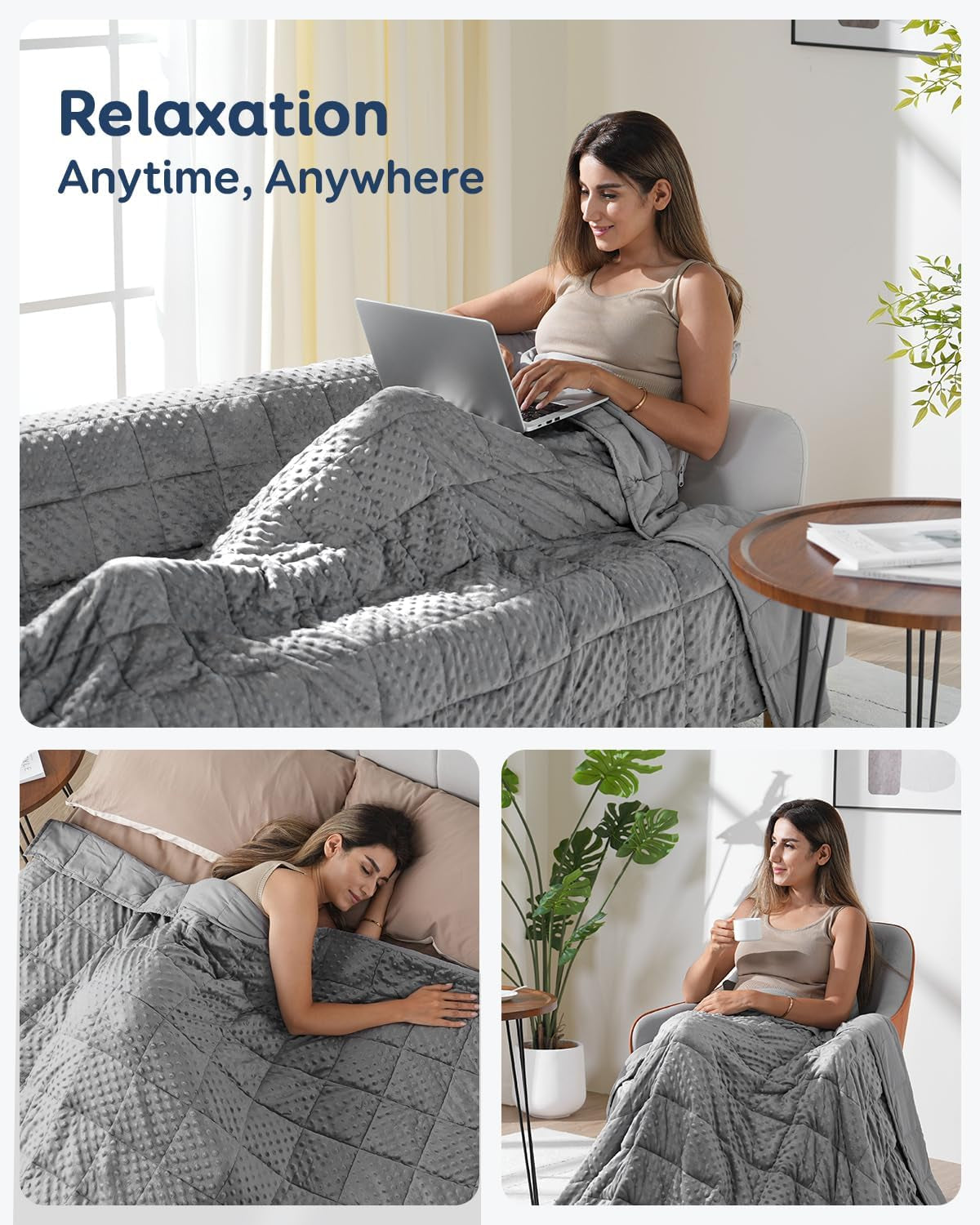 Breathable Weighted Blanket for Adults, 15 Lbs Ultra Soft Minky Dot Heavy Blankets, Reversible Cooling and Warm Blanket for All Seasons, Machine Washable, 60"X80" Queen Size, Grey