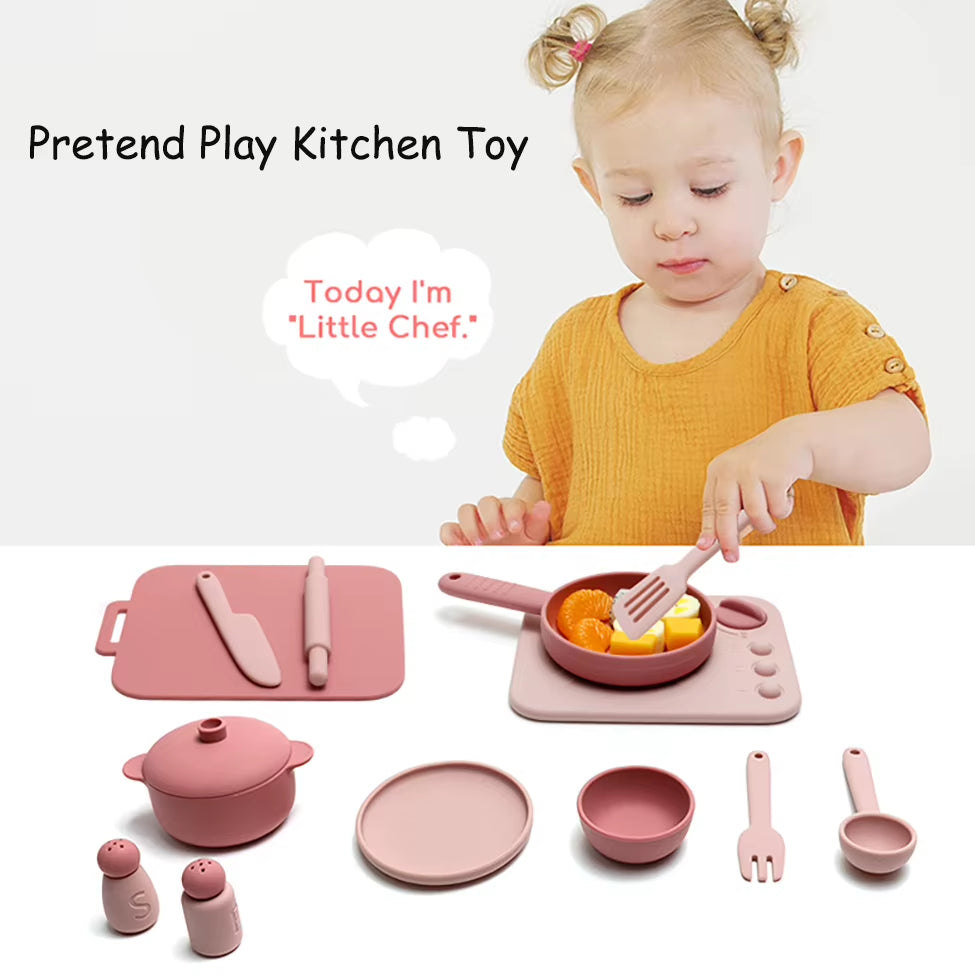 13 Pcs Set Silicone Cooking Play Set Toy Pretend Play Kitchen Tool Play Game Early Educational Toys for Toddlers Kids Gifts