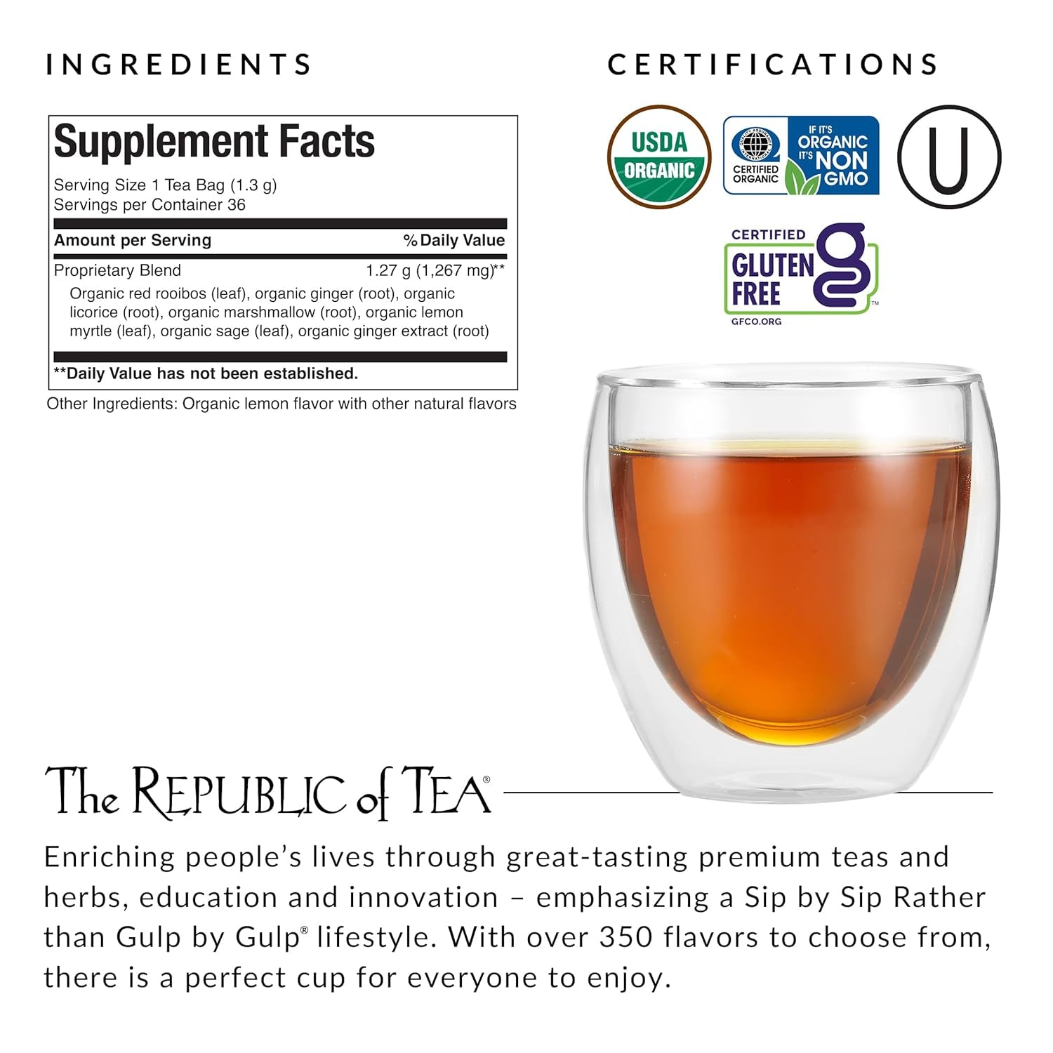 The Republic of Tea — Organic Get Throat Aid Herb Tea Tin, 36 Tea Bags, Naturally Caffeine Free Be Well Tea