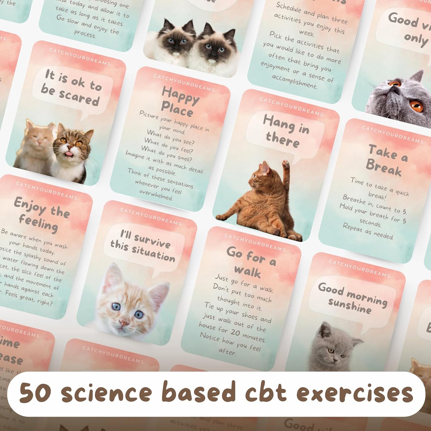 Cats against Anxiety Cards - 50 Cards by  for Self Esteem and Stress, Affirmations for Anxiety Emotions Cat Gifts for Women Men (Cats against Anxiety)