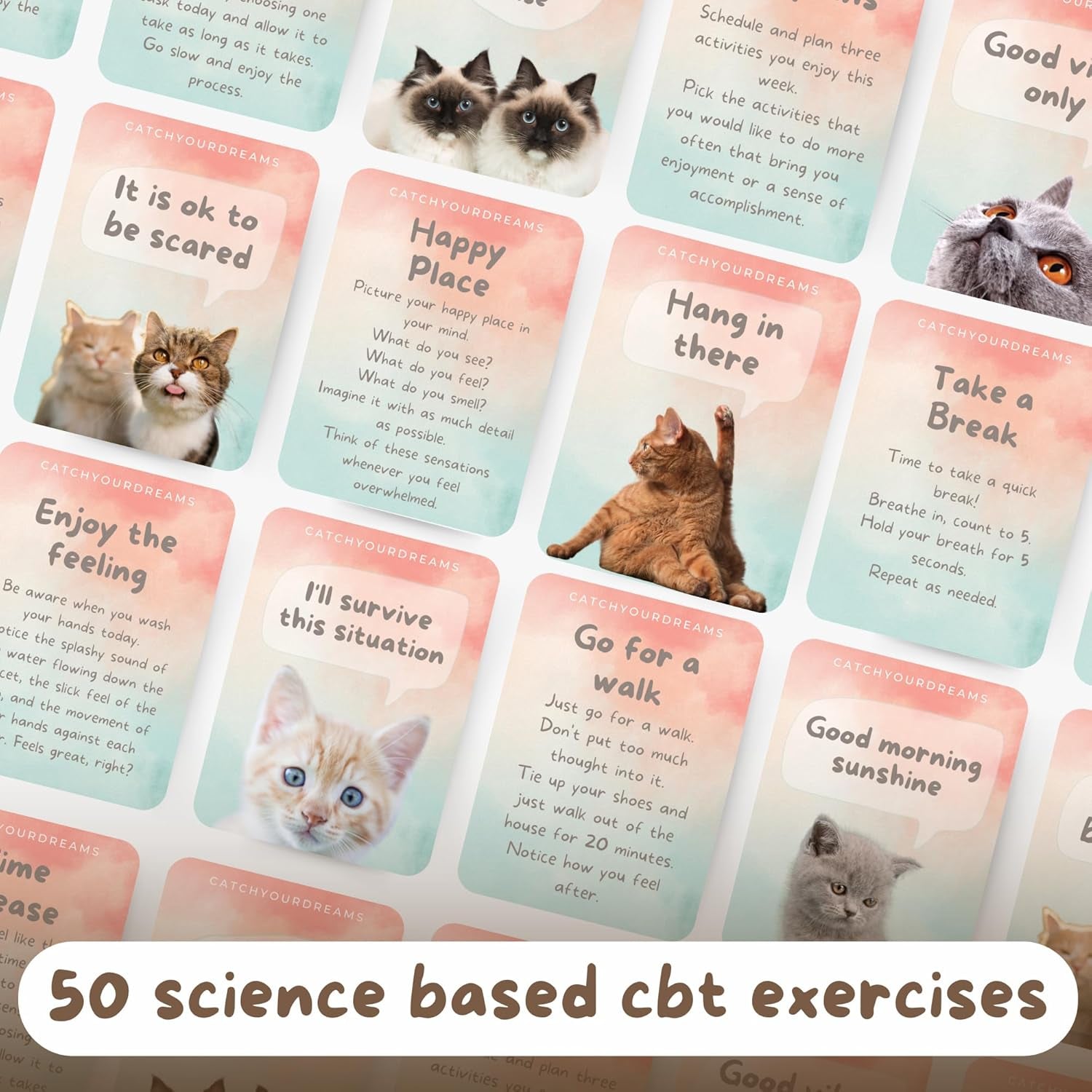 Cats against Anxiety Cards - 50 Cards by  for Self Esteem and Stress, Affirmations for Anxiety Emotions Cat Gifts for Women Men (Cats against Anxiety)