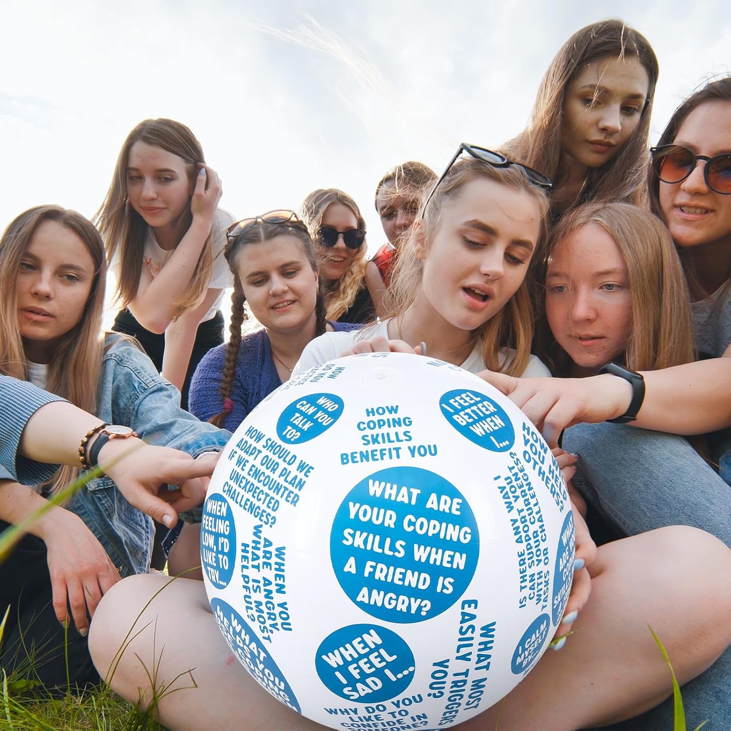 6 Pcs Coping Skills Balls 24 Inch How to Cope with Anxiety Social Conversation Skill Self Esteem Anger Management for Adult Fun Group Therapy Tool Games Activity