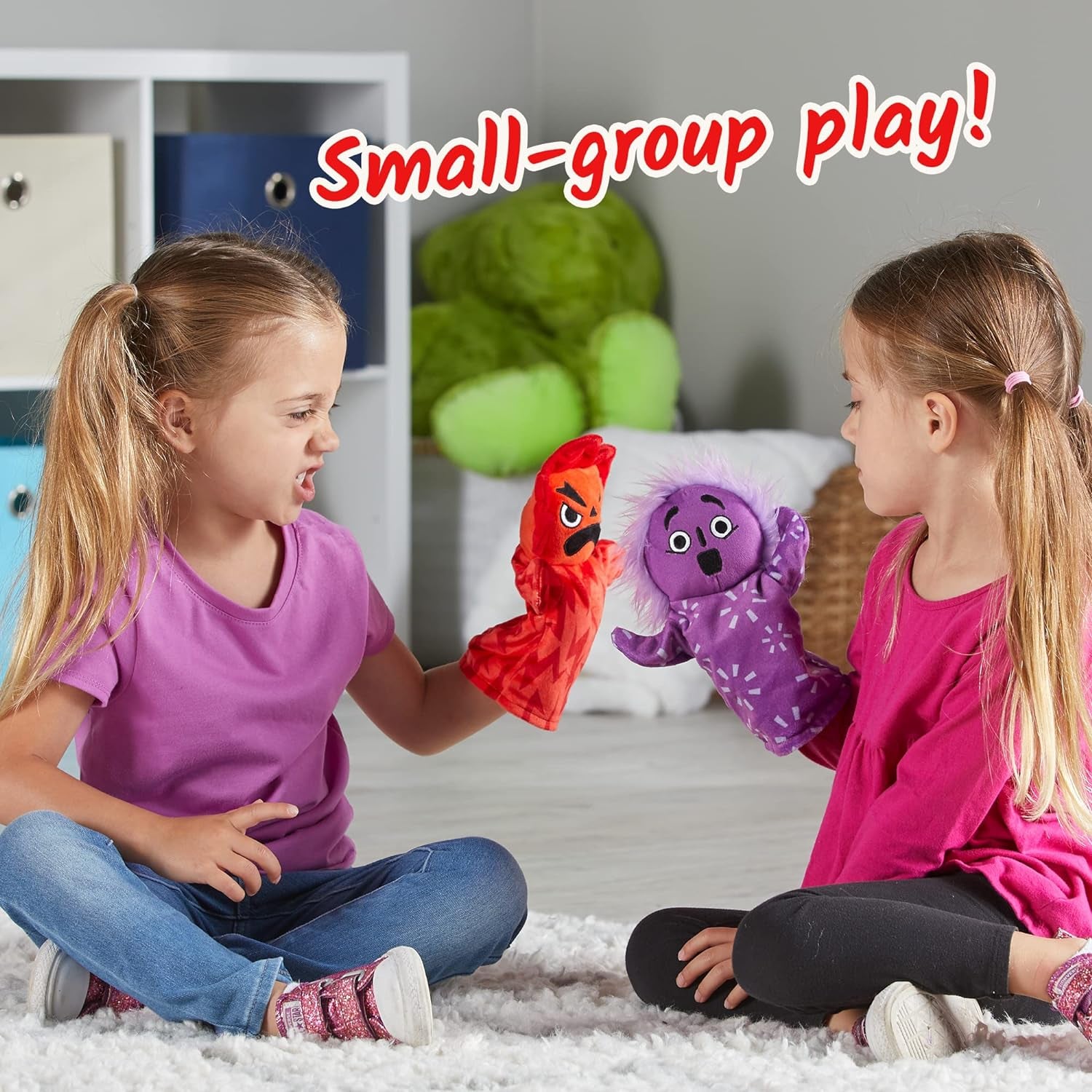 Hand2Mind Feelings Family Hand Puppets, Emotions Toys, Dramatic Play Therapy Toys for Counselors, Social Emotional Learning Activities, Calm down Corner Supplies, Social Skills Activities for Kids