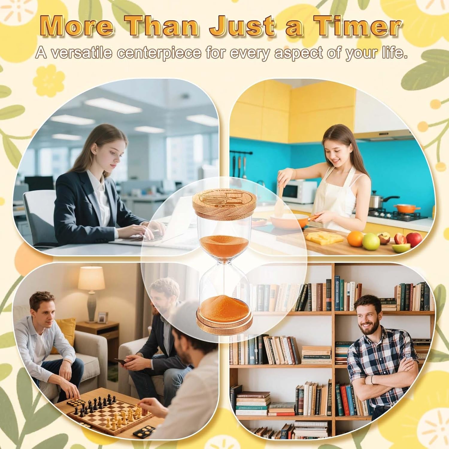 60 Minute Wooden Sand Timer, Hourglass Orange Small Sand Clock Reloj De Arena for Desk Decor Kitchen Classroom Office Study Home Decoration