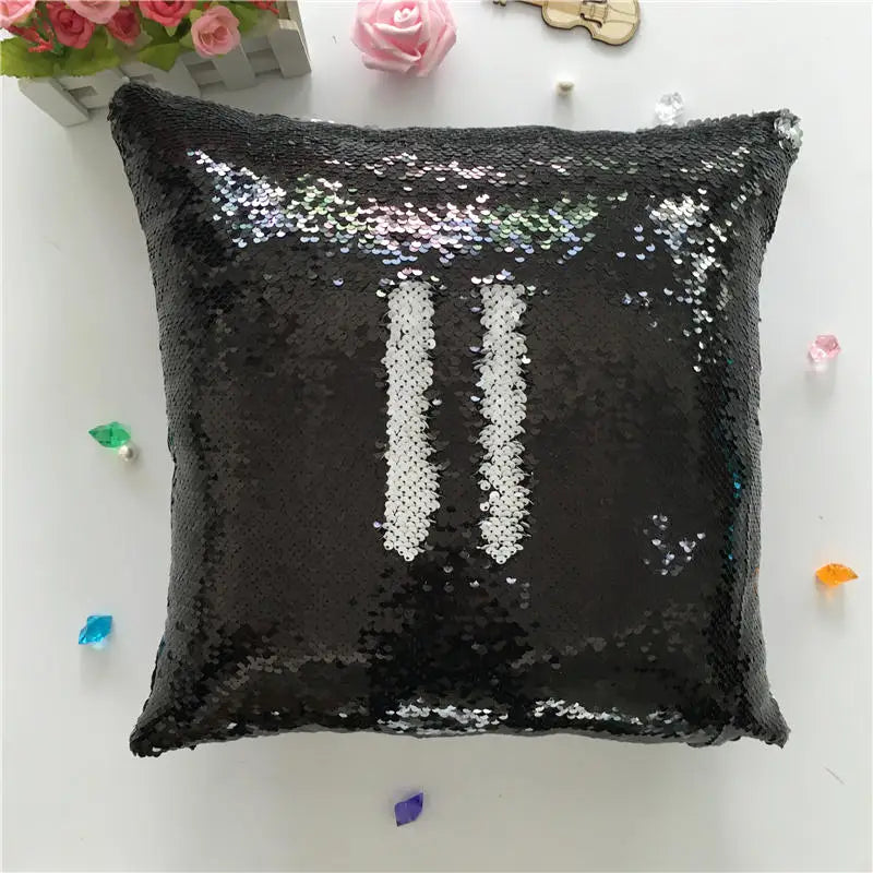 Pillowcase Decorative Cushion Cover Mermaid Sequin Colorful Square Plain Knitted Hidden Zipper Pillow Home Car Sofa 40*40Cm