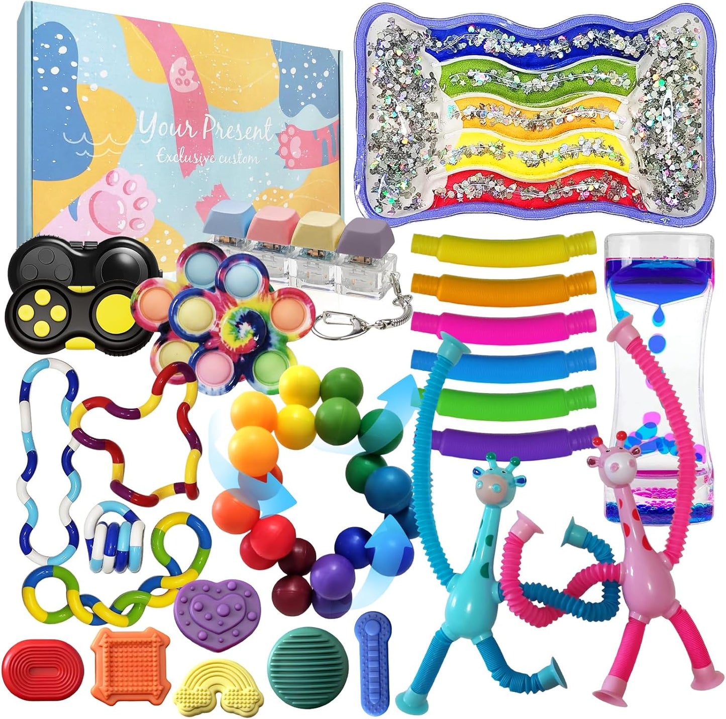 Sensory Toys 25 Pack with Visual Auditory Tactile Fidget Toys for Kids Adults Autism ADHD, Focus Calming Set for Classroom Calm down Corner Office Desk, Travel Party Favors Gifts