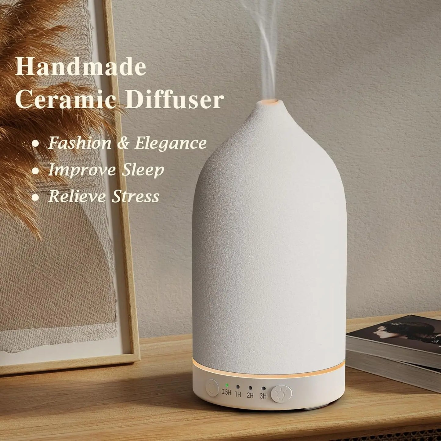 Ceramic Diffuser 100ML Essential Oil Diffuser Air Humidifier with 7 LED Ultrasonic Aromatherapy Diffusers for Home