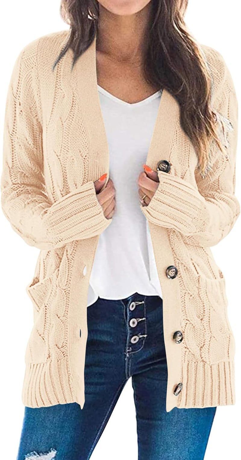 Women'S Open Front Cardigan Sweaters Fall Fashion Button down Cable Knit Chunky Winter Clothing Outerwear Coats