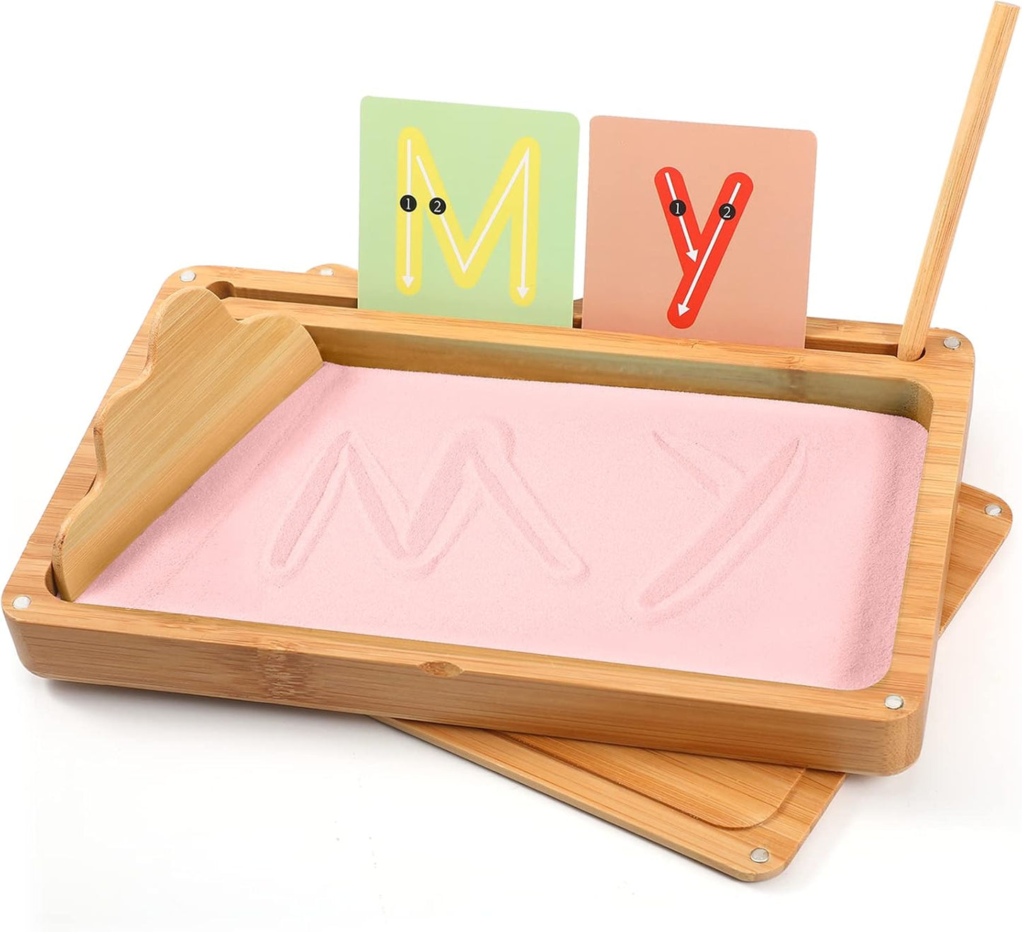 Montessori Sand Tray with Lid - Wooden Sand Trays for Kids Writing Letters and Numbers, Preschool Classroom Must Haves, Kindergarten Learning Tools (Blue)
