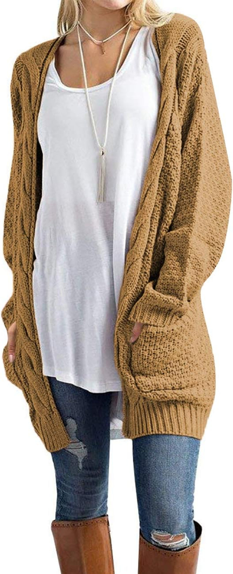 Women'S Open Front Long Sleeve Boho Boyfriend Knit Chunky Cardigan Sweater