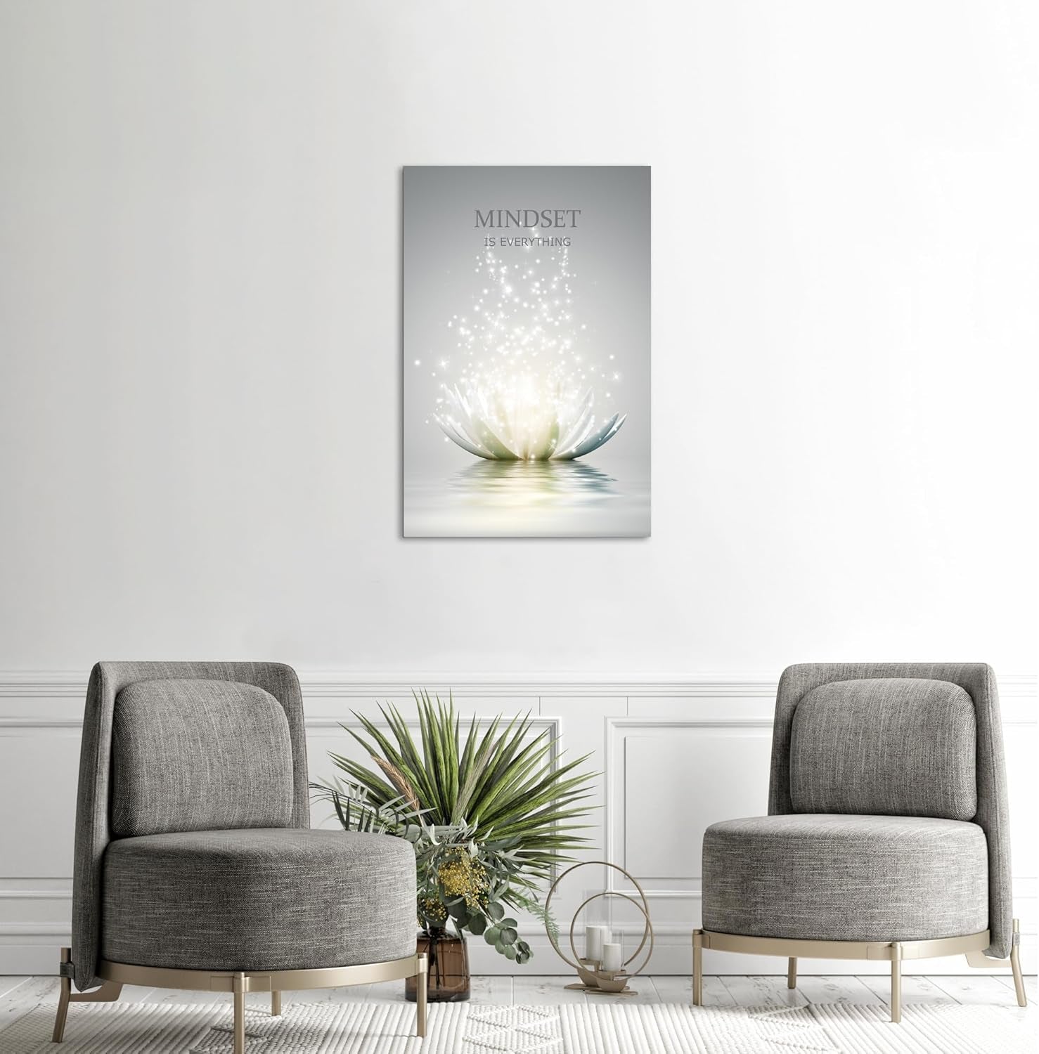 Lotus Flower Wall Art Canvas Mindset Motivational Quotes Poster for Zen Office Wall Decor Spiritual Meditation Prints Artwork Framed (16 X 24Inches)