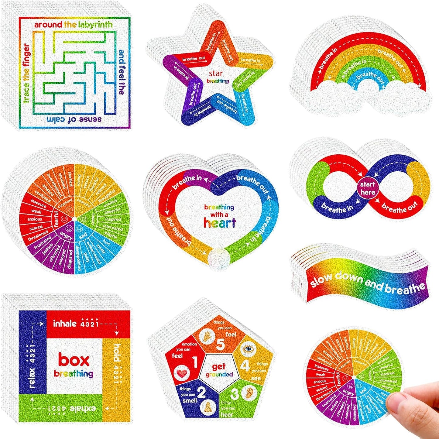 72 Pieces Anxiety Sensory Stickers Textured Stickers Fidget Mindfulness Sticker School Counselor Supplies Adult Sensory Items Anxiety Relief, 9 Styles(Retro Color)
