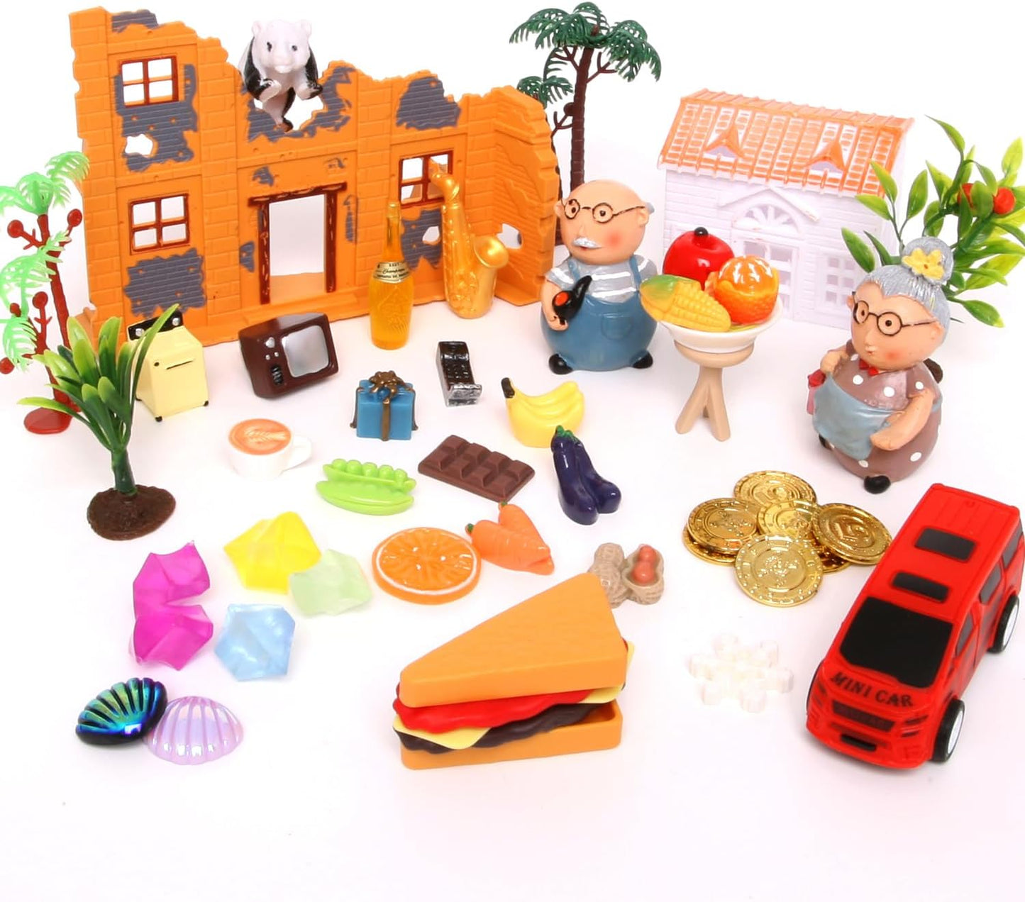 Portable Sand Tray Therapy Kit - 126 Pcs Animais E Casa Sandtray Miniatures (With Storage Box)