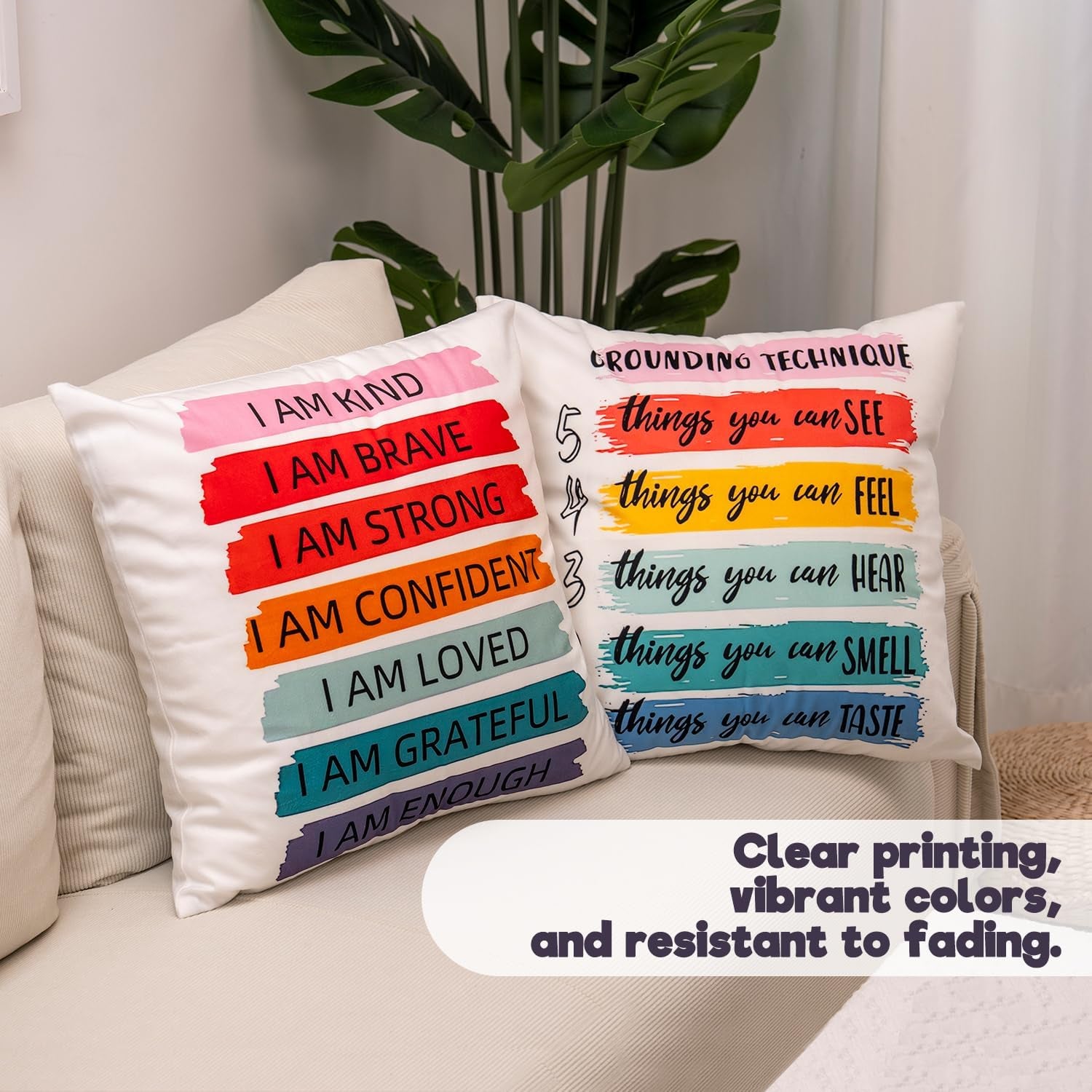Inspirational Grounding Technique All Feelings Are Okay Reversible Throw Pillow Covers 18X18 in Set of 2,Home Mental Health Therapist Office Decorative Cushion Covers, Therapist Gifts for Women