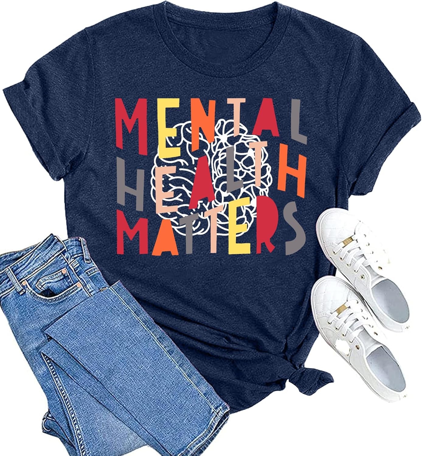 Mental Health Matters Shirt Womens Therapist Psychologist Tshirt Human Brain Illness Awareness Short Sleeve