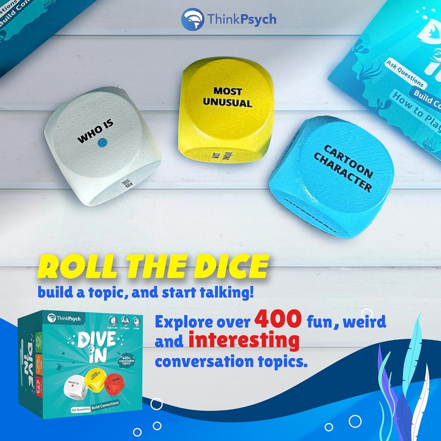 Dive in - SEL Conversation Dice Game with 400+ Topics | Therapy Games for Kids & Teens | Social Emotional Learning for Home & School | Play Therapy & Counseling Toys | Ages 6-99