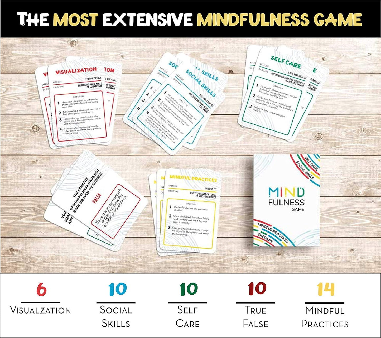 Mindfulness Therapy Game: Teaches Social Skills, Self Care & More for Kids, Teens & Adults. 50 Cards