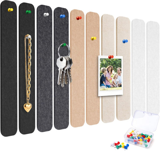Cork Board Bulletin Board Bar Strips 10-Pack 13"X2" Self Adhesive Felt Pin Board with 20 Push Pins for Home Office Bedroom Door Wall Decor, Concrete Color