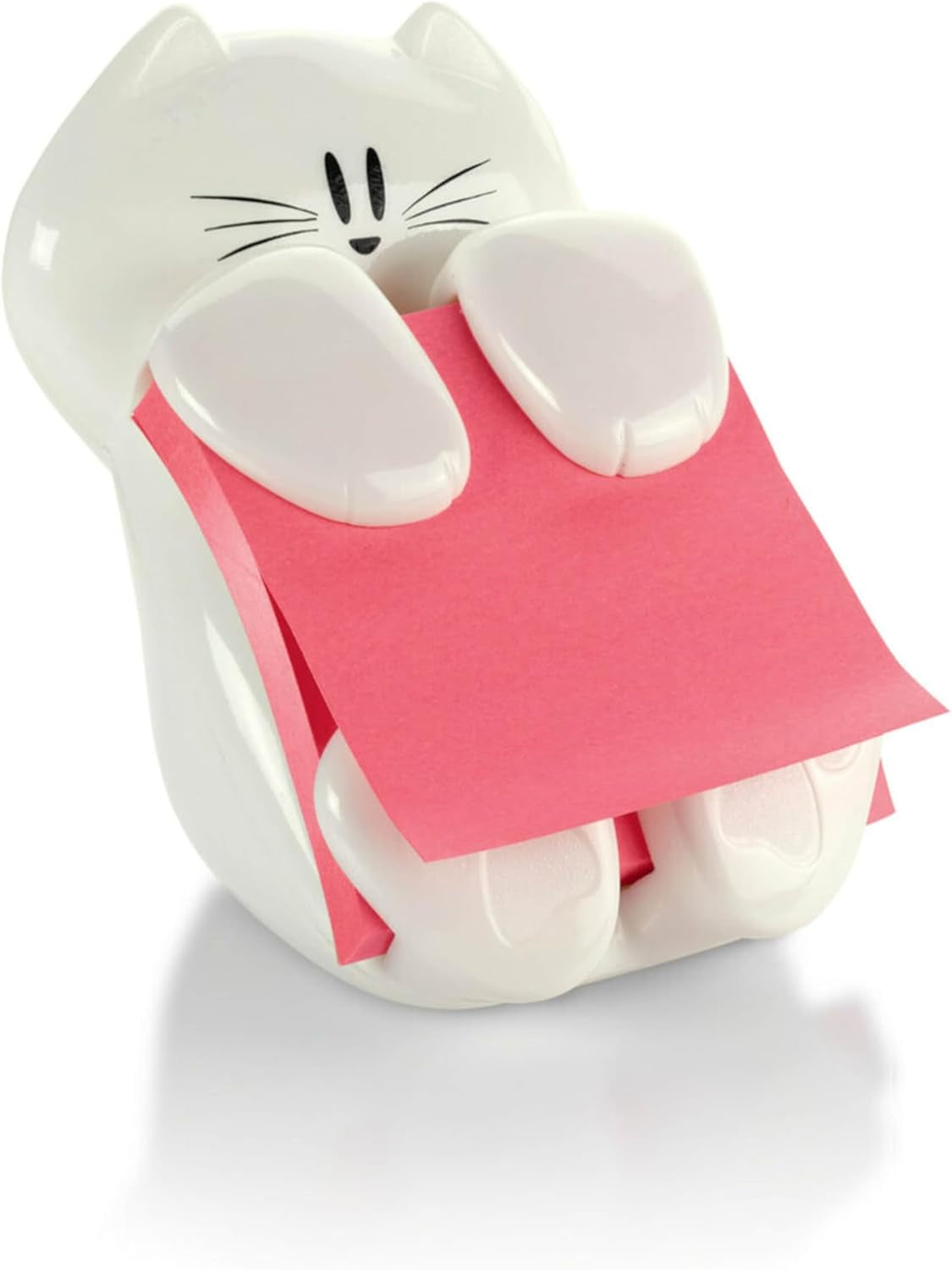Dispenser, Sticky Note Holder, White Cat Design, Includes 45 Pop-Up Sheets of 3 in X 3 in Pink, Sticky Notes Holder for Desk, Classroom or Office Supplies