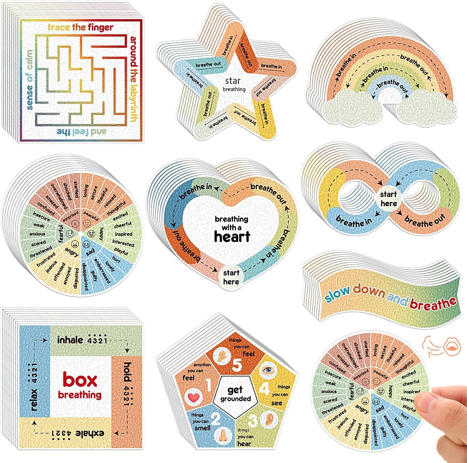 72 Pieces Anxiety Sensory Stickers Textured Stickers Fidget Mindfulness Sticker School Counselor Supplies Adult Sensory Items Anxiety Relief, 9 Styles(Retro Color)