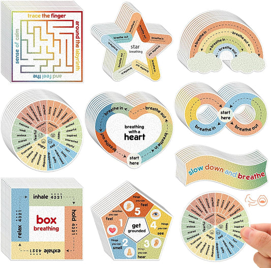 72 Pieces Anxiety Sensory Stickers Textured Stickers Fidget Mindfulness Sticker School Counselor Supplies Adult Sensory Items Anxiety Relief, 9 Styles(Retro Color)