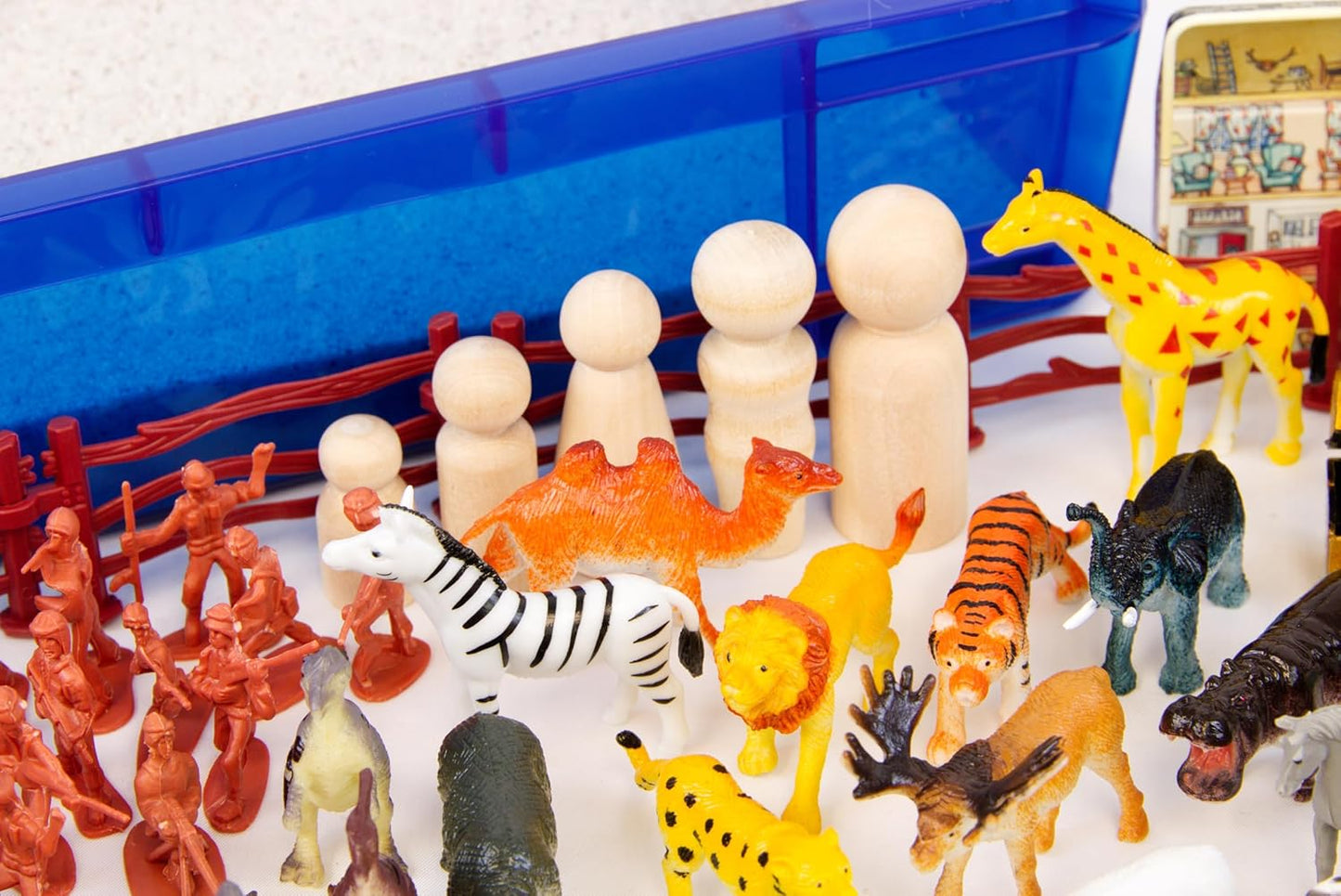 Play Therapy Supply Basic Portable Sand Tray Starter Kit with Tray, Sand, and 150+ Miniatures