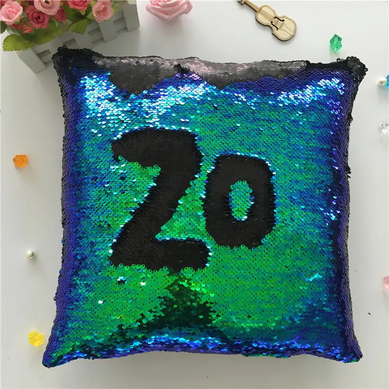 Pillowcase Decorative Cushion Cover Mermaid Sequin Colorful Square Plain Knitted Hidden Zipper Pillow Home Car Sofa 40*40Cm