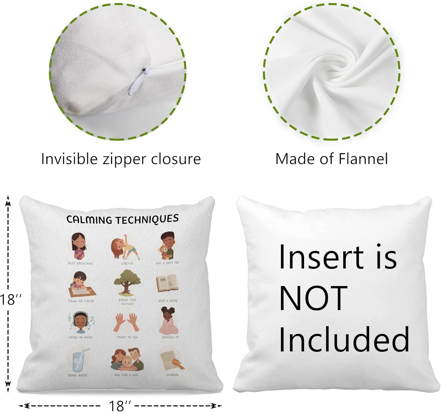 Mental Health Calming Techniques It Is Okay to Feel Reversible Throw Pillow Case 18″×18″,Cute Cartoon Faces Emotions Decorative Pillowcase for Therapy Office Consulting Room,Gifts for Teens Girls