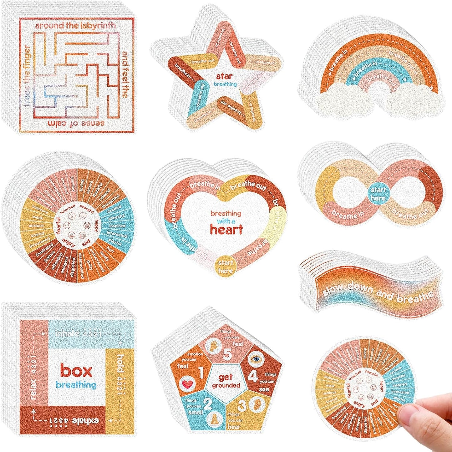 72 Pieces Anxiety Sensory Stickers Textured Stickers Fidget Mindfulness Sticker School Counselor Supplies Adult Sensory Items Anxiety Relief, 9 Styles(Retro Color)