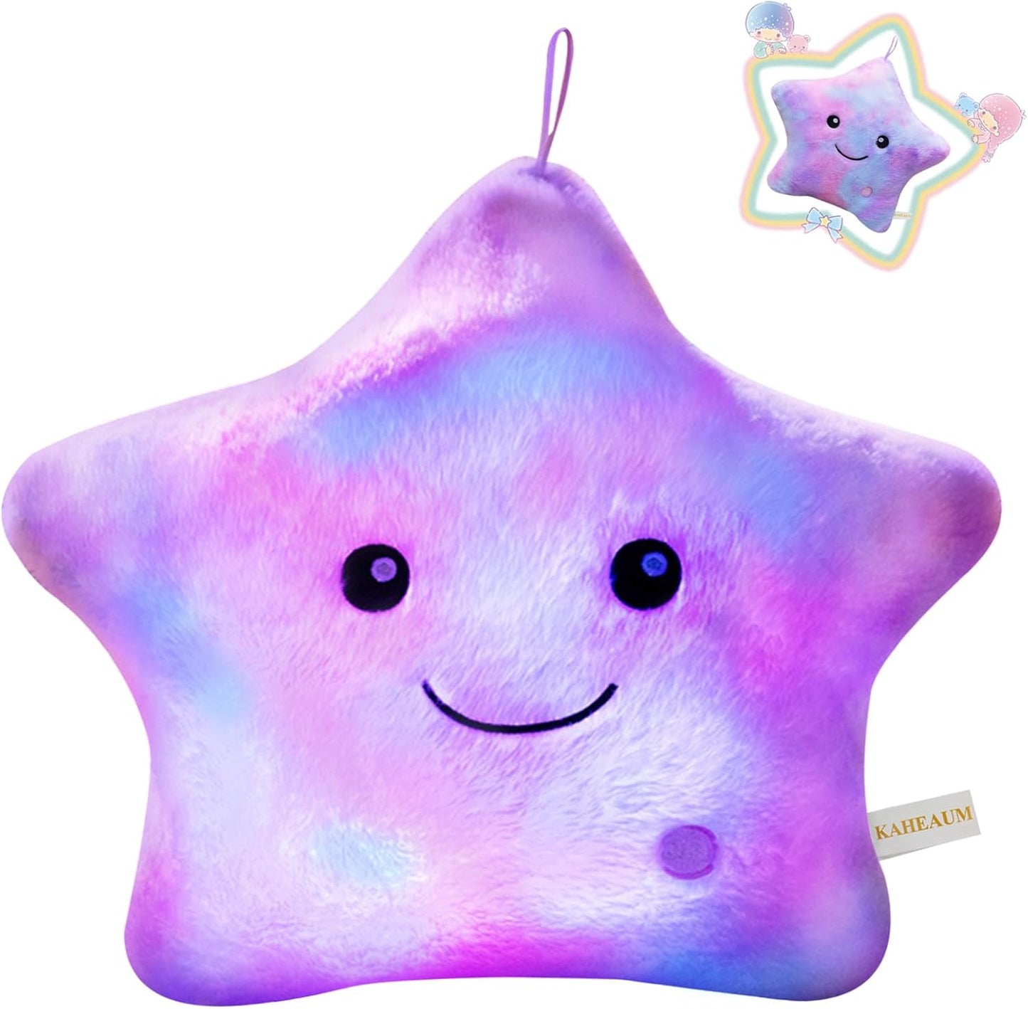 Kids Decorative Pillow,Cute Star LED Light up Pillow Gift for Girls Women Birthday Unique Throw Pillows Bedroom Couch Office Lumbar Back Cushion Purple Plush Pillow Stuffed Toy