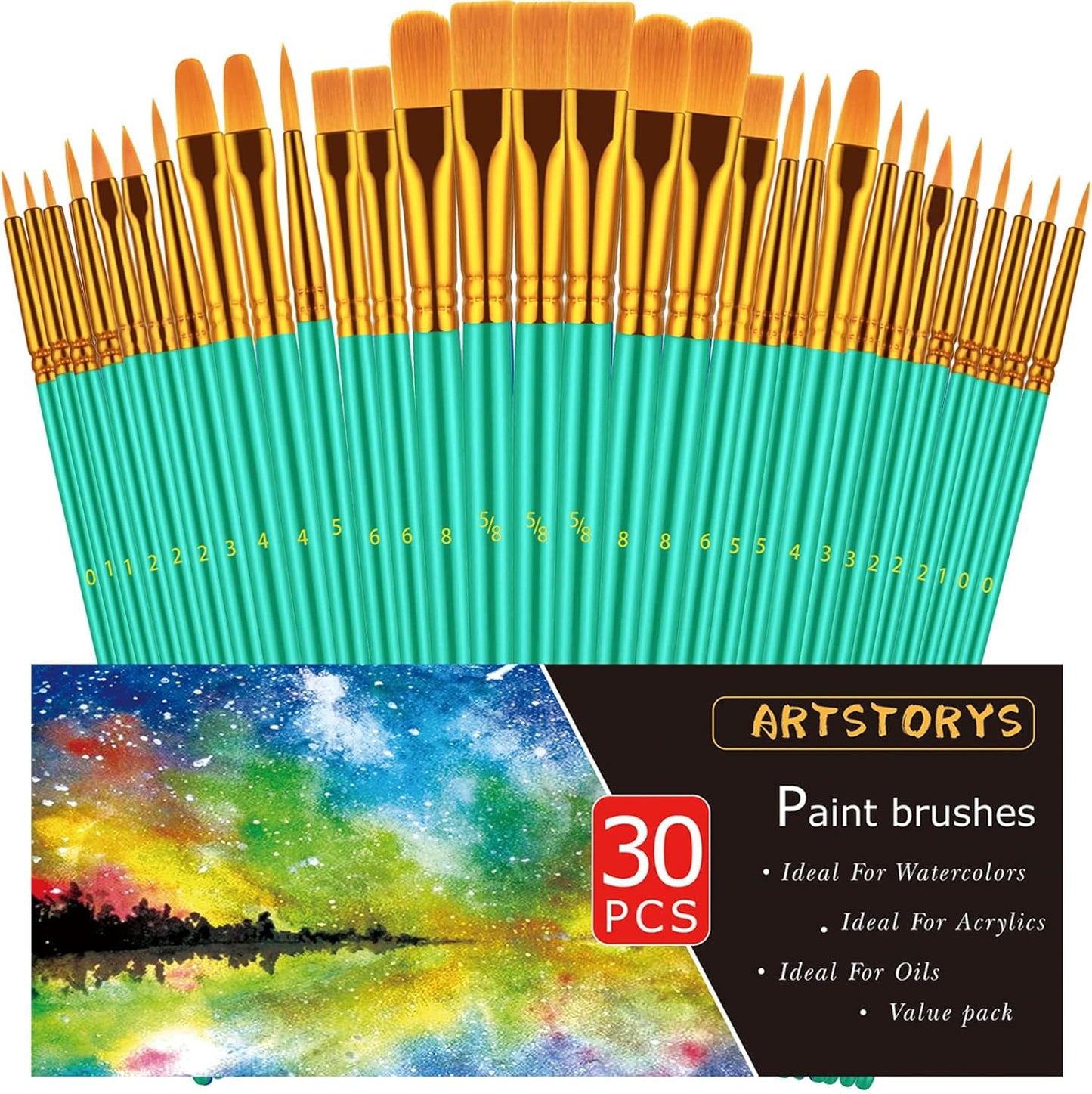 Paint Brushes Set, 30 Pcs Paint Brushes for Acrylic Painting, Oil Watercolor Acrylic Paint Brush, Artist Paintbrushes for Body Face Rock Canvas, Adult Drawing Arts Crafts Supplies, Blue