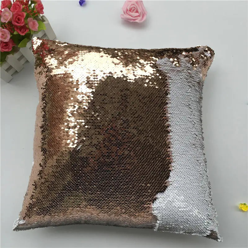 Pillowcase Decorative Cushion Cover Mermaid Sequin Colorful Square Plain Knitted Hidden Zipper Pillow Home Car Sofa 40*40Cm