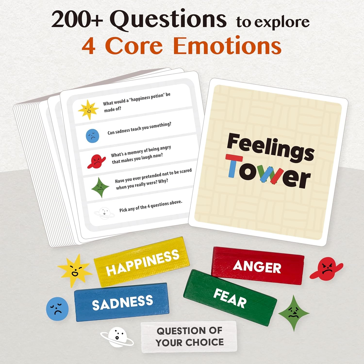Feelings Tower Therapy Game for Kids & Teens – Emotion Regulation Stacking Blocks with Conversation Cards, 208 CBT Questions for Therapeutic Learning, Educational Play, Connection and Social Skills