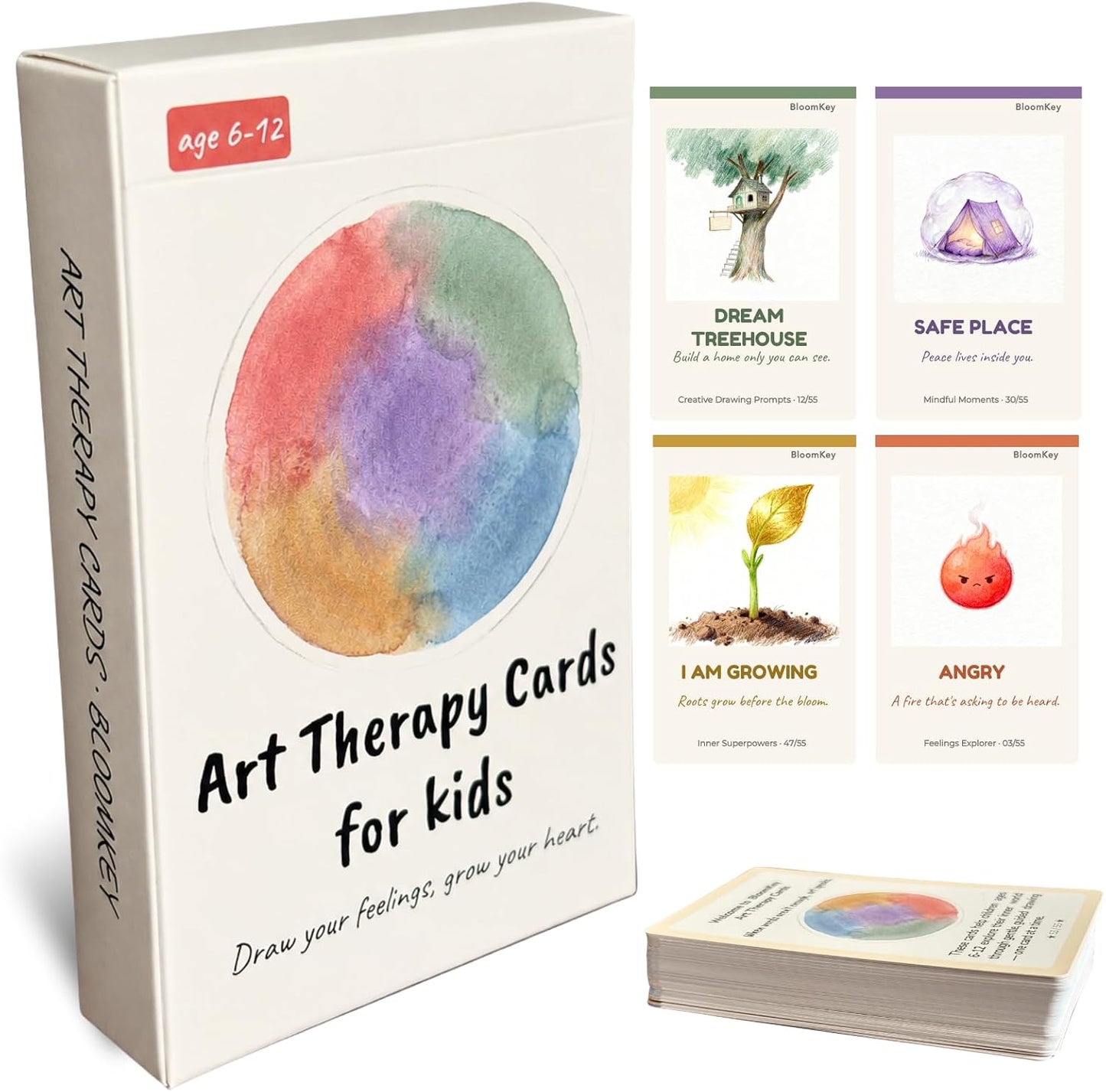 Art Therapy Cards for Kids Ages 6-12 - 52 Emotion & Mindfulness Cards with Creative Drawing Prompts | Social Emotional Learning SEL Tool for Anxiety, Self-Esteem & Coping Skills