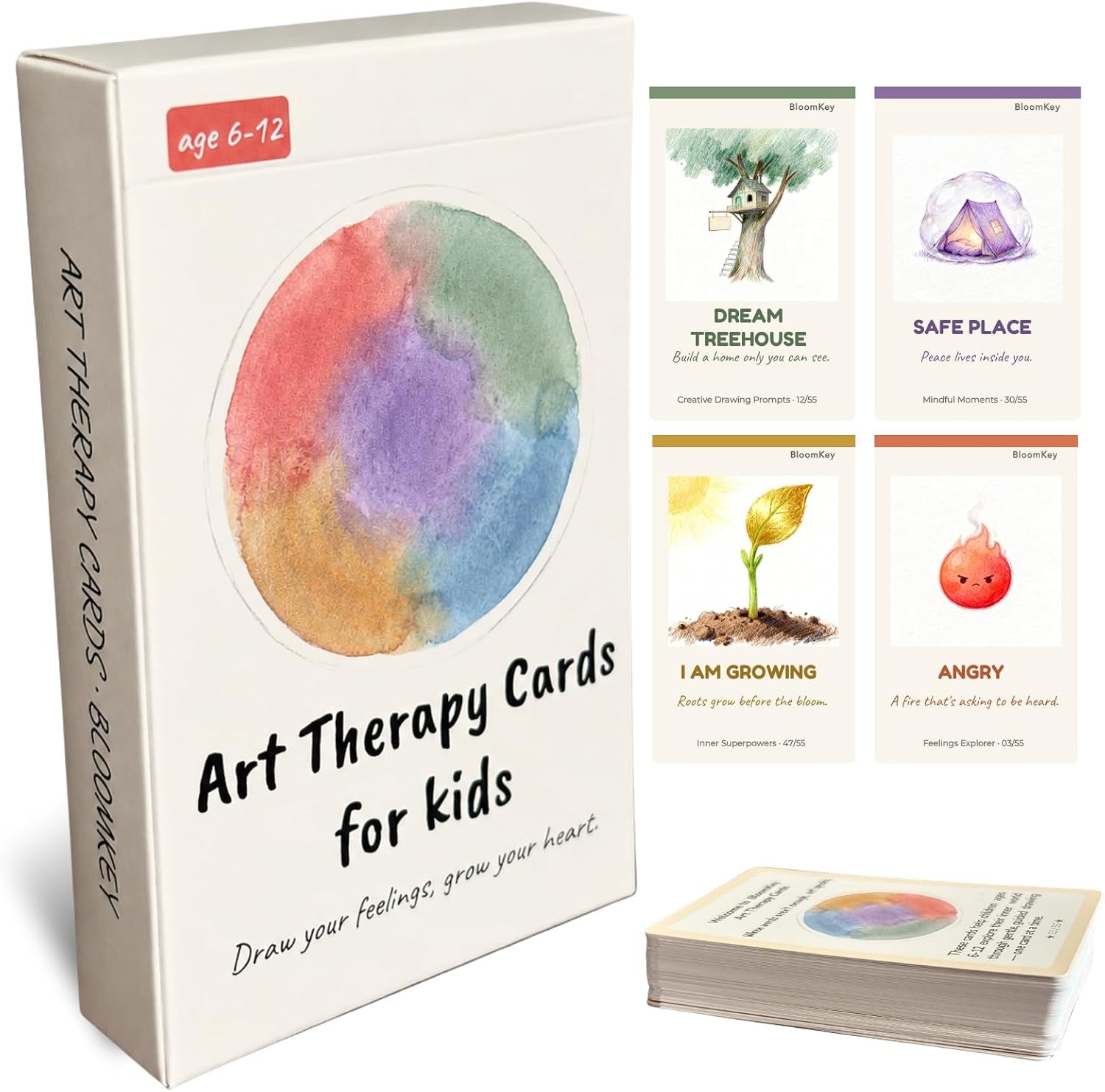 Art Therapy Cards for Kids Ages 6-12 - 52 Emotion & Mindfulness Cards with Creative Drawing Prompts | Social Emotional Learning SEL Tool for Anxiety, Self-Esteem & Coping Skills